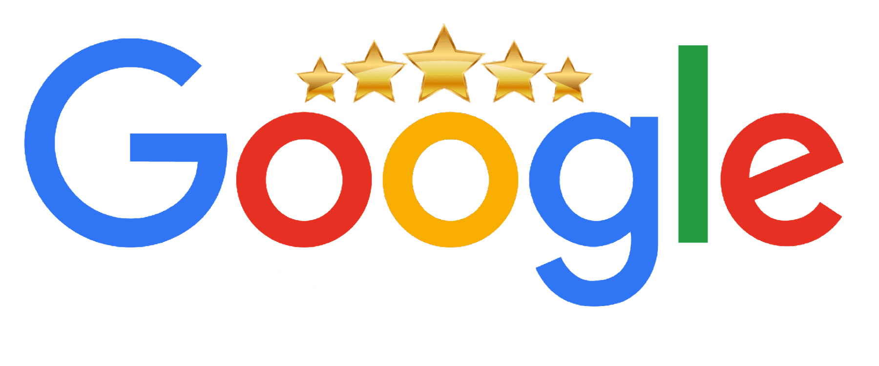 Google Reviews Logo mit fünf goldenen Sternen als Symbol für eine 5-Sterne-Bewertung